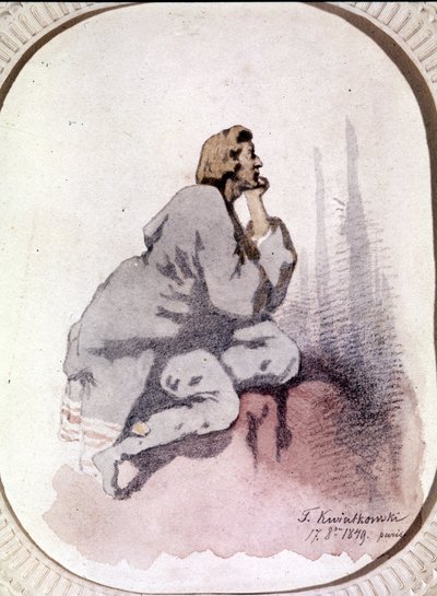 Porträt von Frédéric Chopin (1810-1849), polnischer Komponist. Aquarell von Kwiatkowski von Antar Teofil Kwiatowski