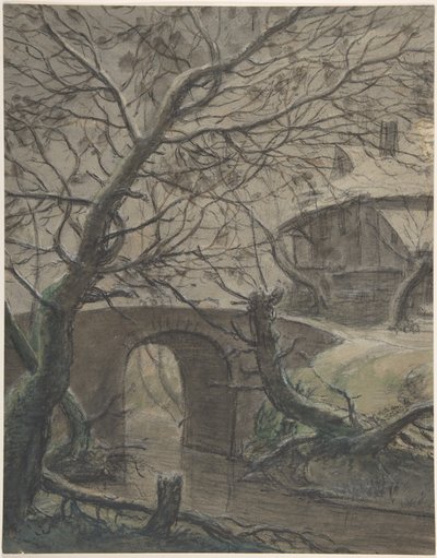 Ein Haus nahe einer Brücke von Anthonie Waterloo