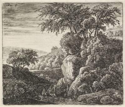 Landschaft mit einem kleinen Wasserfall von Anthonie Waterloo