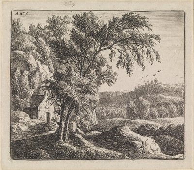 Landschaft mit Haus bei Felswand von Anthonie Waterloo