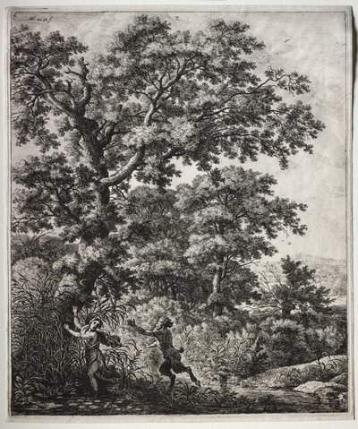 Sechs große aufrechte Landschaften mit Szenen aus Ovids Metamorphosen: Pan und Syrinx von Anthonie Waterloo