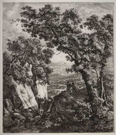 Sechs große aufrechte Landschaften mit Szenen aus dem Alten Testament: Tobias und der Engel von Anthonie Waterloo