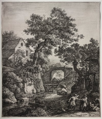 Sechs große aufrechte Landschaften mit Szenen aus dem Alten Testament: Zipporah beschneidet ihren Sohn von Anthonie Waterloo
