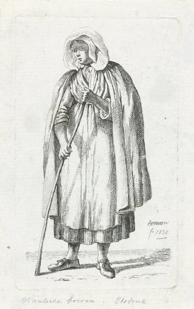 Frau mit einem Umhang und einem Stock von Anthonie Willem Hendrik Nolthenius de Man