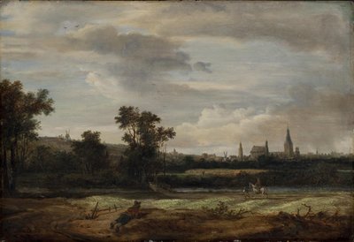 Landschaft mit Blick auf eine Stadt von Anthonie van Borssom