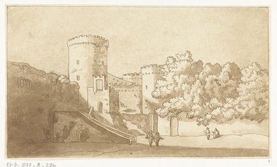 Mauer einer Burg mit Türmen von Anthonie van den Bos