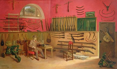 Sir Ralph Payne Gallwey in seinem Waffenraum in Thirkleby Hall, Yorkshire, 1914 von Anthony de Bru