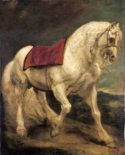 Ein gezäumter grauer Hengst, mit einem Satteltuch und teilweise geflochtener Mähne: ein Modello von Anthony van Dyck