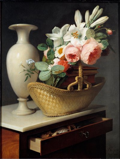 Blumenstrauß aus Lilien und Rosen in einem Korb von Antoine Berjon