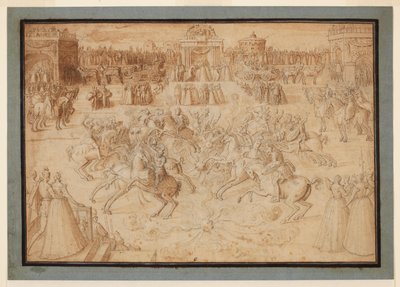 Ein Reiterspiel mit Reitern, die zwischen Feuerwerken turnieren, 1575-ca. 1580 von Antoine Caron