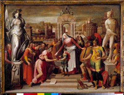 Geschichte der Königin Artemisia I. von Halikarnassos: „Die Übergabe des Buches und des Schwertes“ von Antoine Caron