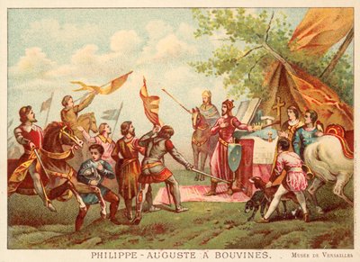 Philipp II. von Frankreich bei Bouvines, 1214 (Chromolithographie) von Antoine Charles Horace Vernet