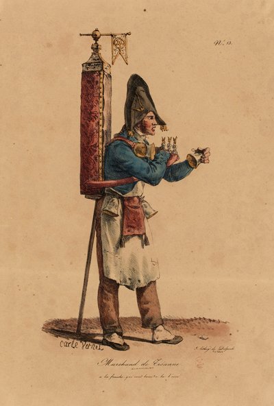 Der Tisane-Verkäufer, Nummer 13 aus der Serie Die Rufe von Paris, graviert von Francois Seraphin Delpech (1778-1825) von Antoine Charles Horace Vernet