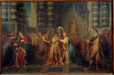 Kleopatra schluckt das Gift. Darstellung der letzten Szene des ersten Aktes von „Rodogune“ von Pierre Corneille. Gemälde von Charles Antoine Coypel (1694-1752) 1749 von Antoine Coypel