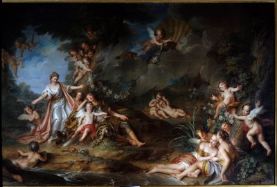 Die bezaubernde Armide, die Renaud erstechen will, wird der Liebe nachgeben (auch genannt Der Schlaf von Renaud). Illustration einer Szene aus Das befreite Jerusalem (La gerusalemme liberata) von Torquato Tasso von Antoine Coypel