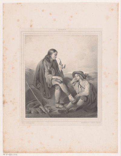 Pfeiferauchender Mann und Junge in Landschaft von Antoine Franciscus Cornelis Hoffmann