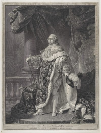 Die Krönung - Porträt von König Ludwig XVI. in Krönungsornat, graviert von Charles-Clément Bervic (1756-1822) von Antoine Francois (after) Callet