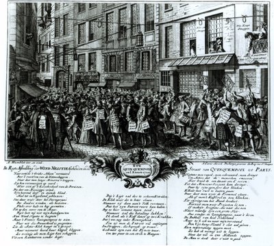 Rue Quinquempoix im Jahr 1720 von Antoine Humblot