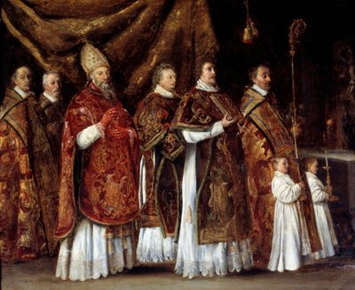 Pontifikalmesse oder ein Bischof, der zum Altar aufsteigt oder Prozession von Antoine Le Nain