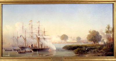 Episode der Cochinchina-Expedition: „Eroberung der Zitadelle von Saigon durch Vizeadmiral Rigault de Genouilly, Kommandant der französisch-spanischen Expeditionsstreitkräfte 17/02/1859“ von Antoine Leon Morel Fatio