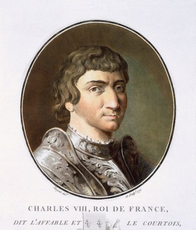 Karl VIII., aus Portraits des grands hommes, femmes illustres, et sujets mémorables de France, graviert und in Farben gedruckt, veröffentlicht von Pierre Blin, 1786-92, Paris von Antoine Louis Francois Sergent Marceau