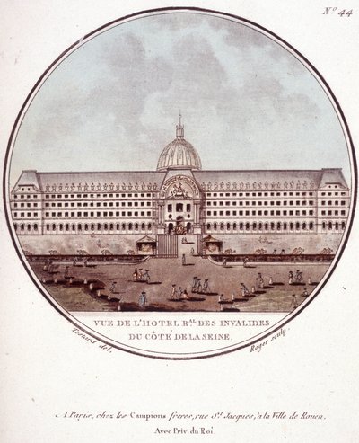 Ansicht des Hôtel des Invalides von der Seine-Seite, Paris. In malerischen Ansichten der Hauptgebäude von Paris von Sergeant von Antoine Louis Francois Sergent Marceau