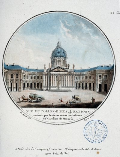 Ansicht des Collège des Quatre Nations (Institut de France) - in „Picturesque views of the main buildings of Paris“ von Antoine Louis Francois Sergent Marceau