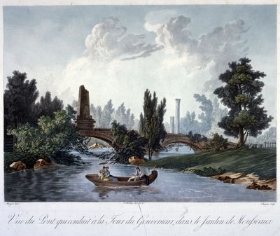 Brücke zur Tour du Gouverneur im Parc Monceau, graviert von Chapuy von Antoine Pierre after Mongin