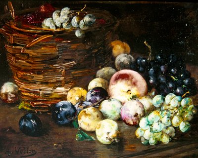 Stillleben eines Korbes mit Früchten auf einem Tisch von Antoine Vollon
