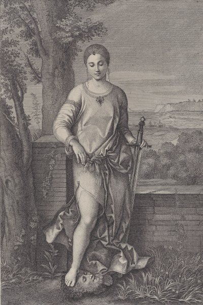 Judith steht mit ihrem Fuß auf dem Kopf von Holofernes, um 1729 von Antoinette Larcher