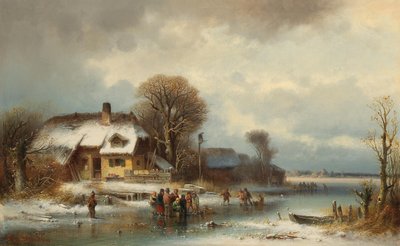 Winterlandschaft mit Schlittschuhläufern von Anton Doll