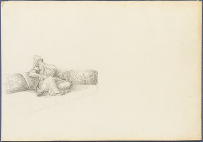 Vermutliches Porträt von Sultana Hadigé auf einem Sofa sitzend (Graphit auf Papier) von Anton Ignaz Melling
