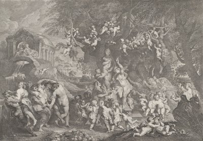 Das Fest der Venus mit Gruppen von Satyrn, Nymphen und Putti, die um eine Statue tanzen von Anton Joseph von Prenner
