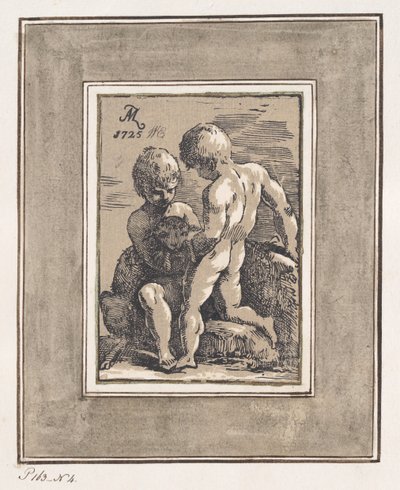 Zwei Kinder spielen mit einem Lamm, 1725 von Anton Maria Zanetti