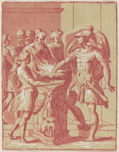 Mucius Scaevola steckt seine Hand ins Feuer von Anton Maria Zanetti I after Parmigianino