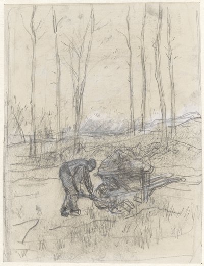 Bauer bei der Arbeit mit einer Schubkarre im Wald von Anton Mauve