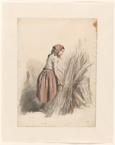 Mädchen mit Kopftuch bei der Feldarbeit von Anton Mauve