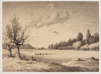 Offene Landschaft mit einem Wald in der Ferne. Burgund von Anton Melbye