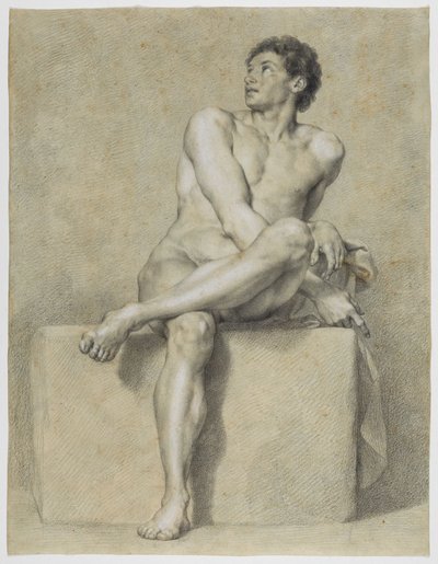 Sitzender männlicher Akt, frontal, das linke Bein über das rechte gelegt, aufblickend von Anton Raphael Mengs
