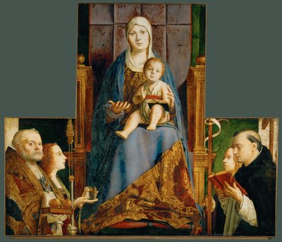 Heilige Maria und Kind mit den Heiligen Nikolaus von Bari, Anastasia, Ursula, Dominikus und Helena von Antonello da Messina
