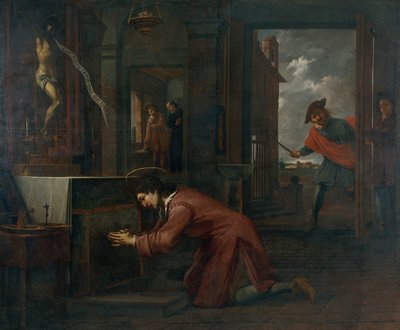 Der heilige Franziskus erhält vom Kruzifix in San Damiano den Auftrag, das Haus Gottes zu reparieren von Antoni Viladomat Y Manalt