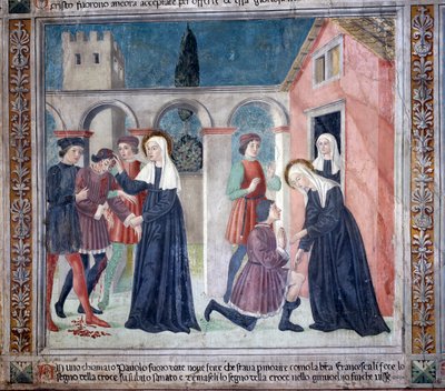 Leben der Heiligen Francesca Romana: Die Heilige heilt einen verwundeten Mann von Antoniazzo Romano