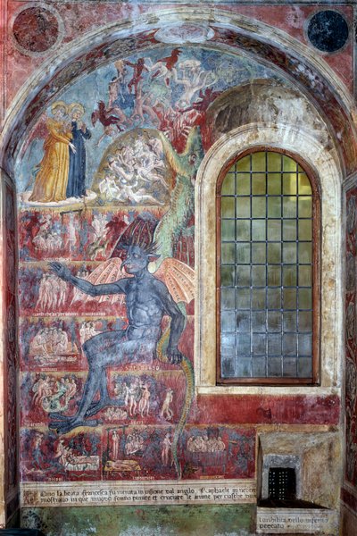Darstellung der Hölle, der Teufel sitzt unter den verschiedenen Kreisen der Verdammten von Antoniazzo Romano