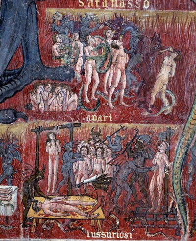 Der Teufel in der Hölle, Detail des Kreises der Wollust und Habgier von Antoniazzo Romano