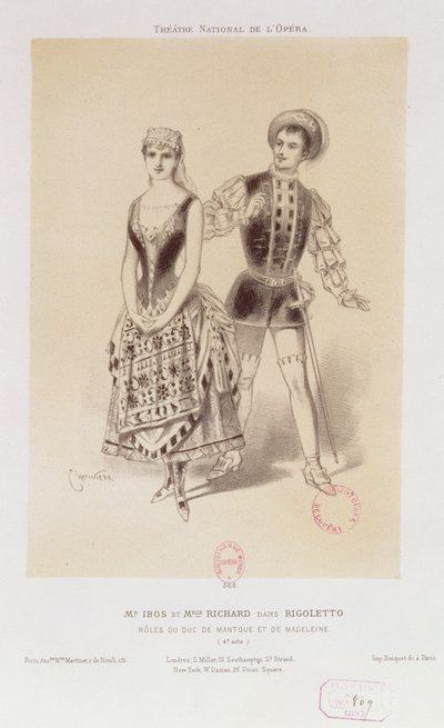 Mr. Ibos und Miss Richard als Herzog von Mantua und Magdalena in Rigoletto von Verdi, 1885 von Antonin Marie Chatiniere