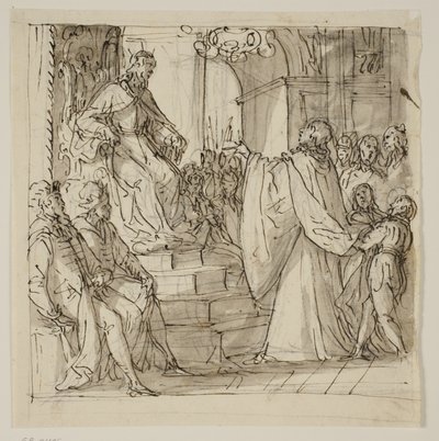 Ein Botschafter der Familie Barbarigo wird von einem König empfangen. Studie für ein Fresko in der Villa Barbarigo, Noventa Vicentina von Antonio Aliense