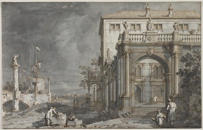Capriccio: Ein Palast mit einem Hof am Lagune von Antonio Canaletto