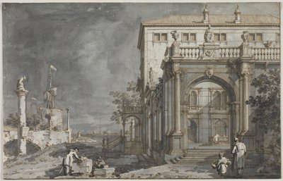 Capriccio: Ein Palast mit einem Hof am Lagune, ca. 1750-1755 von Giovanni Antonio Canal