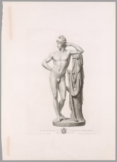 Paris lehnt an Baumstumpf, Vorderansicht, aus Oeuvre de Canova von Antonio Canova