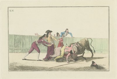Tafel V, aus der Serie Colección de las principales suertes de una corrida de toros (Sammlung der Hauptaktionen in einem Stierkampf) von Antonio Carnicero